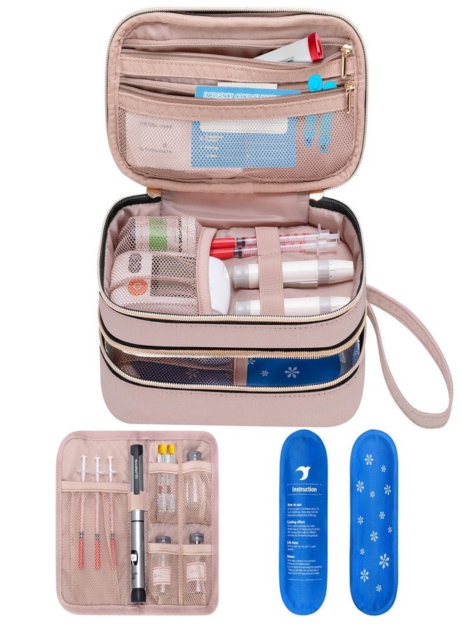 Yarwo Insulin Cooler Travel Case with 2 Ice Packs, Double-Layer Diabetic Insulated Organizer, Portable Medication Bag for Insulin Pens, Glucometer and Diabetes Care Kits, Dusty Rose (Patented Design) - Image 1